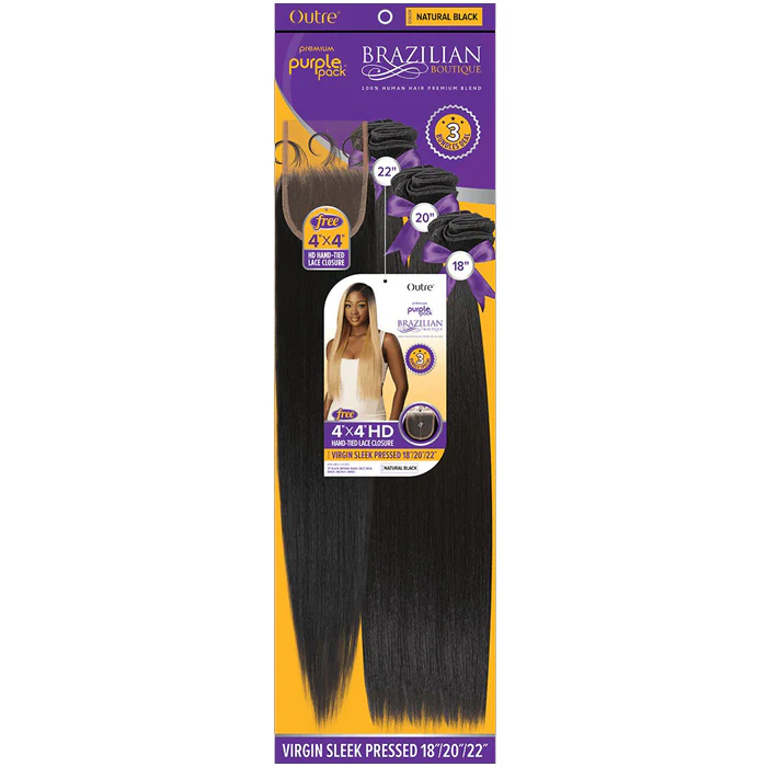 Outre Purple Pack Brazilian Boutique Human Hair Blend Weave - SLEEK PRESSED 4PCS (18/20/22"+ 4X4 HD lace closure) - Image 5