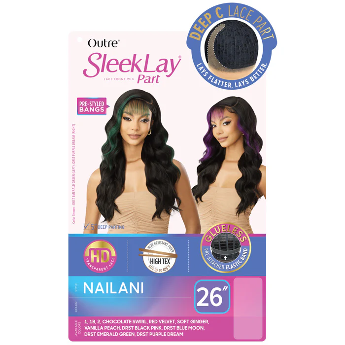 Outre Sleek Lay Glueless Deep C-Part HD Lace Front Wig - NAILANI - Pre-Styled Bangs - Image 4