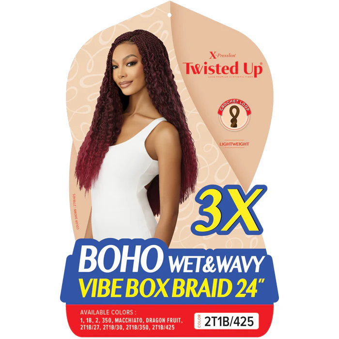Outre X-Pression Twisted Up Crochet Pre-Loop Braid - 3X BOHO WET & WAVY VIBE BOX BRAID 24" - Image 3