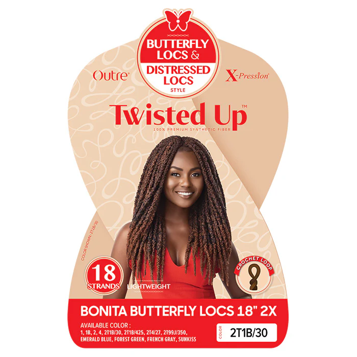 Outre X-Pression Twisted Up Destressed Loop Crochet Braid - 2X BONITA BUTTERFLY LOCS 18" - Image 2