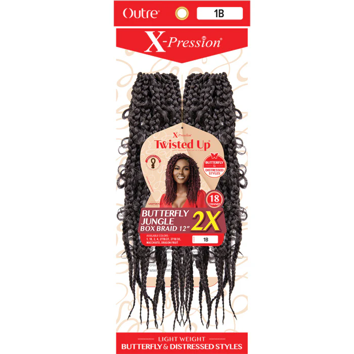 Outre X-Pression Twisted Up Pre-Looped Crochet Braids - BUTTERFLY JUNGLE BOX BRAID 12" 2X - Image 3