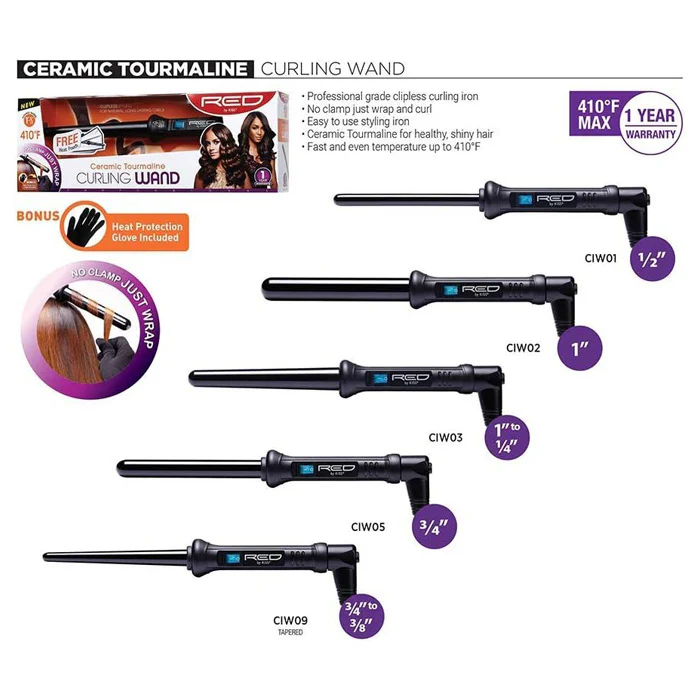RED by Kiss Ceramic Tourmaline CURLING WAND - Image 8