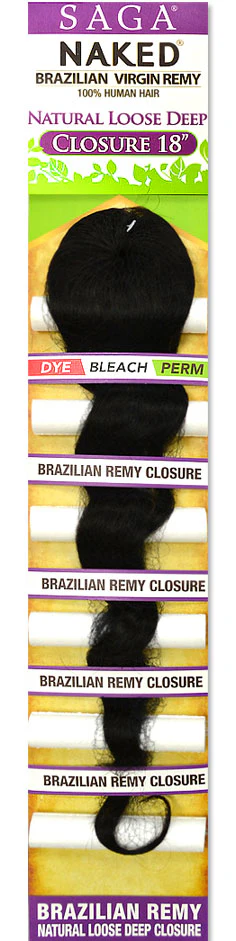 Saga Naked Brazilian Virgin Remy 100% Human Hair NATURAL LOOSE DEEP CLOSURE 14" & 18" - Image 2