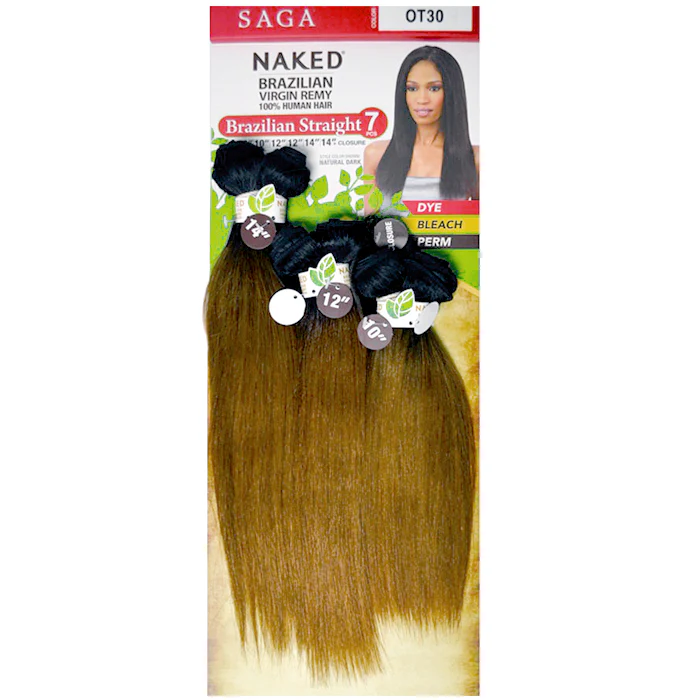 Saga Naked Brazilian Virgin Remy 100% Human Hair Weave - BRAZILIAN STRAIGHT 7 Pcs + Closure (Multi-Length) - Image 3