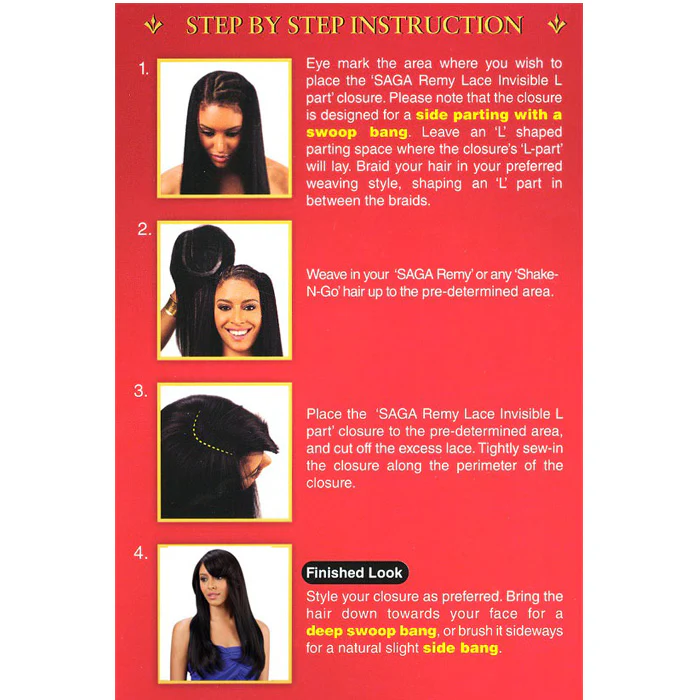 Saga Remy 100% Human Hair Lace Invisible L Part Weaving Closure - YAKI 10/12" - Image 5
