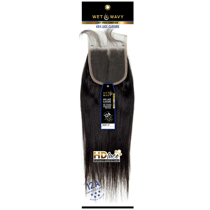 Sensationnel 100% Unprocessed Human Hair Wet & Wavy 4X4 Deep Closure 12