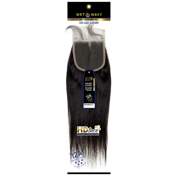 Sensationnel 12A 100% Unprocessed Human Hair Wet & Wavy 4X4 Lace Closure - BOHEMIAN 12"