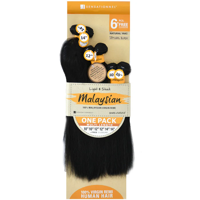 Sensationnel Bare & Natural Malaysian 100% Virgin Remi Weave - NATURAL YAKI 6 PCS + FREE CLOSURE