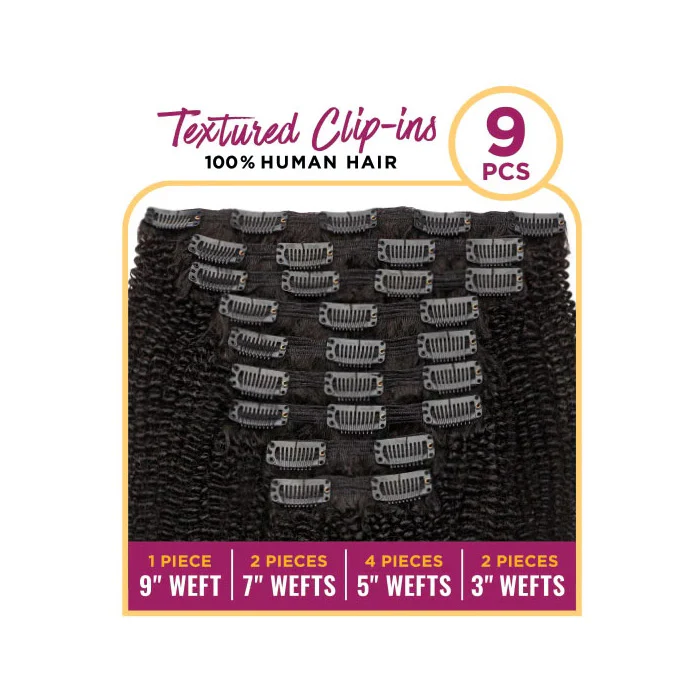 Sensationnel Curls Kinks & CO 100% Human Hair Textured Clip-In Extension Weave - 1C CLIQUE 9 PCS (14-20") - Image 2