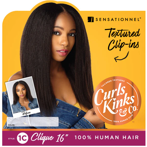 Sensationnel Curls Kinks & CO 100% Human Hair Textured Clip-In Extension Weave - 1C CLIQUE 9 PCS (14-20") - Image 7