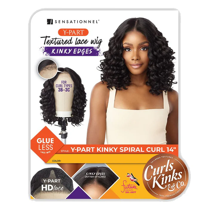 Sensationnel Curls Kinks & Co Glueless Textured HD Lace Front Wig - Y-PART KINKY SPIRAL CURL 14" - Kinky Edges - Image 7
