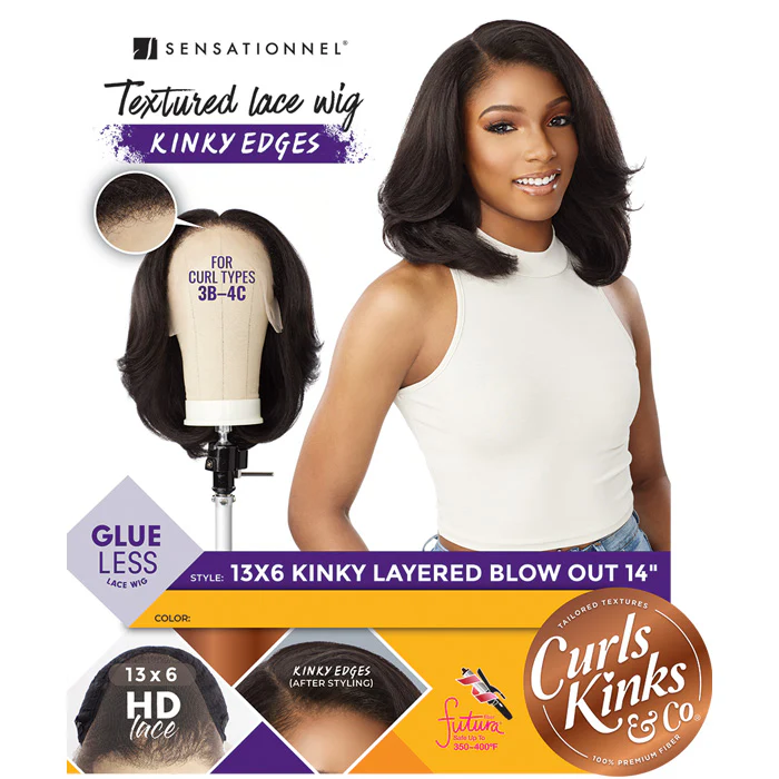 Sensationnel Curls Kinks Glueless HD 13x6 Lace Front Wig - 13x6 KINKY LAYERED BLOW OUT 14" - Kinky Edges - Image 7