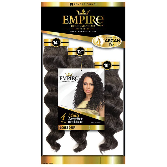 Sensationnel Empire 100% Human Hair Multi Length + Free Closure 4 PCS Weave - LOOSE DEEP 10-18" - Image 6