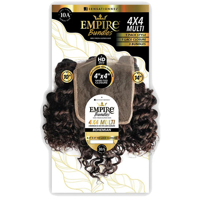 Sensationnel Empire Bundles Multi Pack 100% Virgin Human Hair Weave and 4x4 HD Lace Closure - BOHEMIAN 8-22" - Image 5