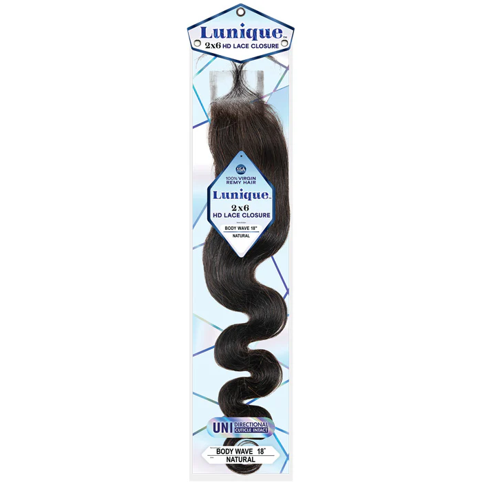 Sensationnel Lunique 15A 100% Virgin Remy Human Hair 2x6 HD Lace Closure - BODY WAVE 12/18"