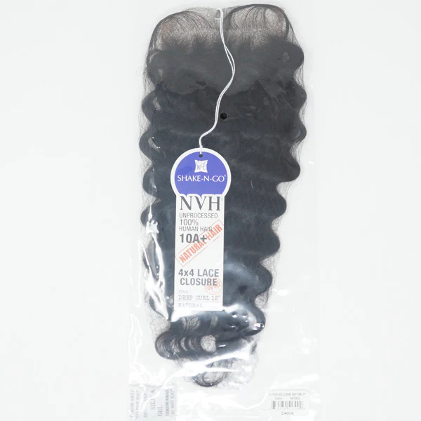 Shake-N-Go 100% Unprocessed Human Hair NVH 10A+ 4X4 Lace Closure - DEEP CURL 12" - Image 2