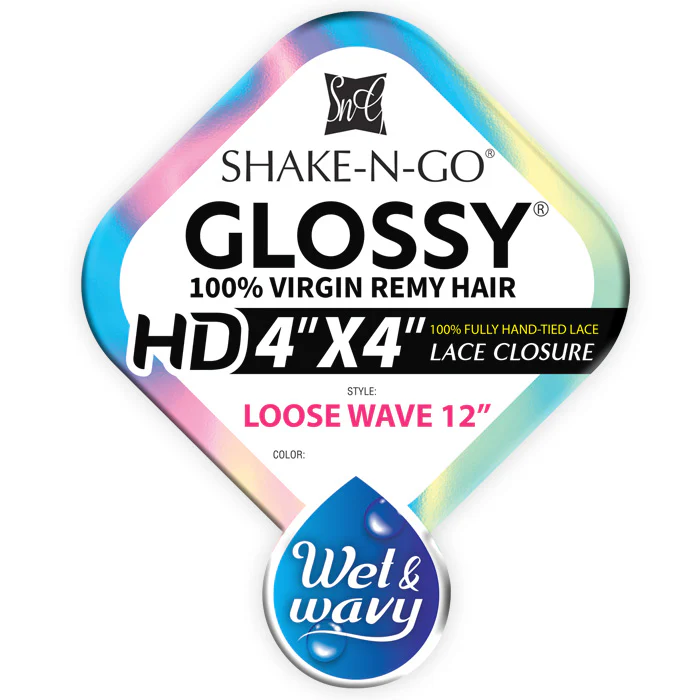 Shake N Go Glossy 100% Virgin Remy Hair A+ Wet & Wavy HD 4x4 Lace Closure - LOOSE WAVE 12" - Image 2