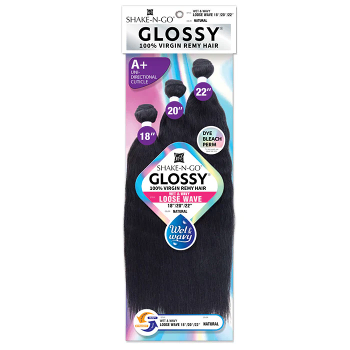 Shake N Go Glossy 100% Virgin Remy Hair Wet & Wavy Weave - LOOSE WAVE - Multi - Image 3