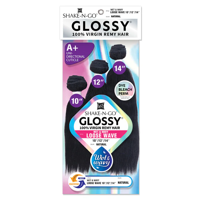 Shake N Go Glossy 100% Virgin Remy Hair Wet & Wavy Weave - LOOSE WAVE - Multi - Image 5
