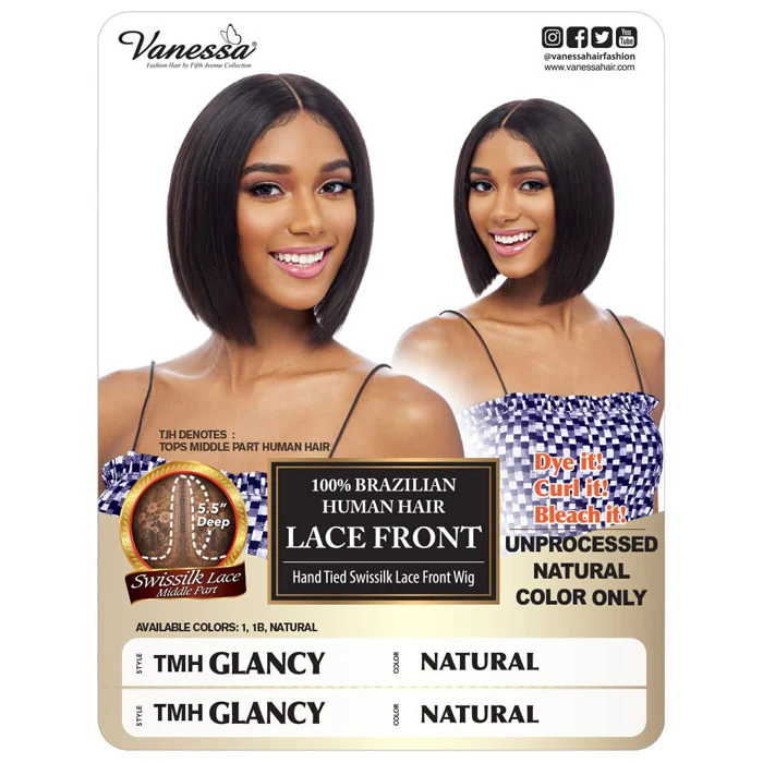 Vanessa 100% Brazilian Human Hair 5.5" Deep Part Lace Front Wig - TMH GLANCY - Image 4