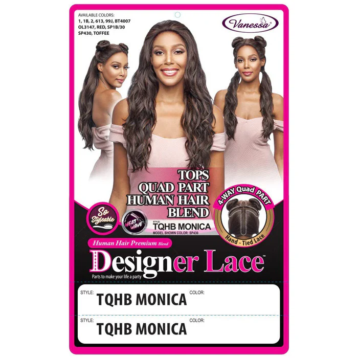 Vanessa Designer Lace Human Hair Blend Tops 4-Way Quad Lace Part Wig - TQHB MONICA - Image 4