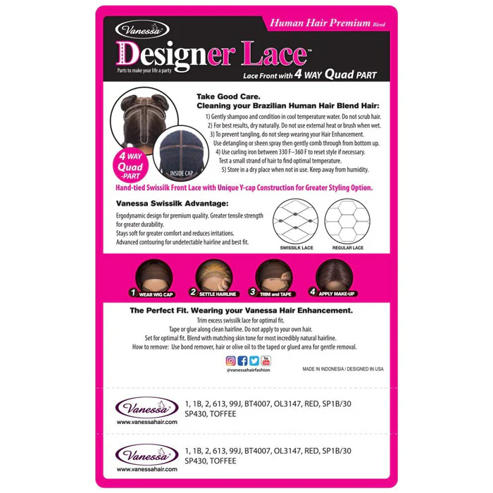 Vanessa Designer Lace Human Hair Blend Tops 4-Way Quad Lace Part Wig - TQHB MONICA - Image 5