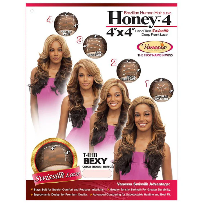 Vanessa Honey-4 Brazilian Human Hair Blend 4x4 Swissilk Lace Front Wig - T4HB BEXY - Image 5