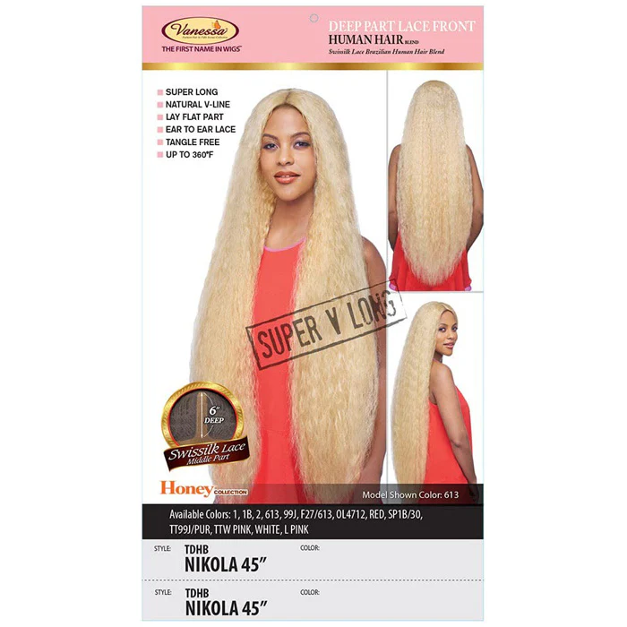 Vanessa Honey Brazilian Human Hair Blend Tops Deep Part Lace Front Wig - TDHB NIKOLA 45 - Image 3