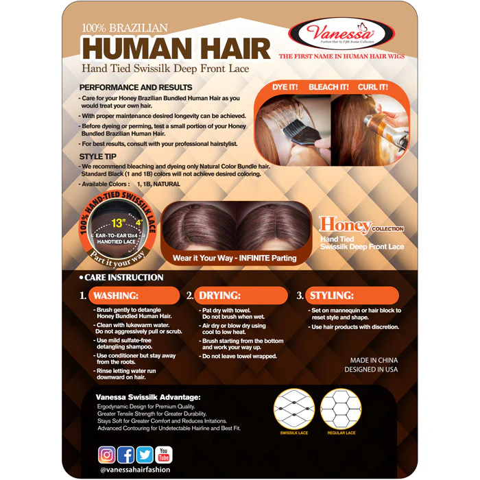 Vanessa Honey-C 100% Brazilian Human Hair Swissilk Deep 13x4 Frontal Lace Wig - YURAN 28 - Image 6