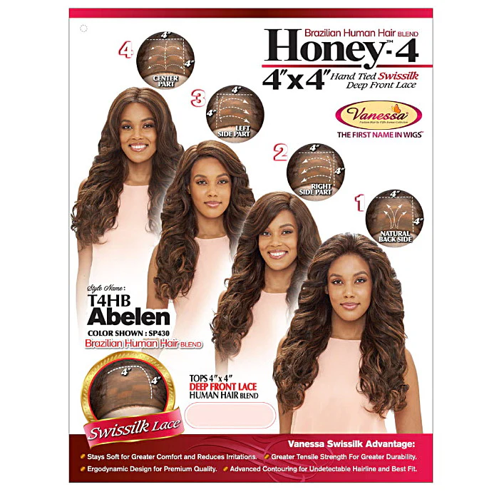 Vanessa Honey4 Brazilian Human Hair Blend 4x4 Swissilk Lace Front Wig - T4HB ABELEN - Image 4