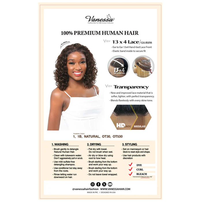 Vanessa Premium Brazilian Glueless 13x4 HD Lace Front Wig - H134 KISSI - 100% Human Hair - Image 4