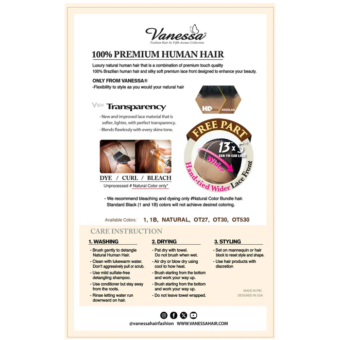 Vanessa Premium Brazilian Glueless Human Hair 13x5 HD Lace Front Wig - H145 LORA - 100% Hand-Tied - Image 4