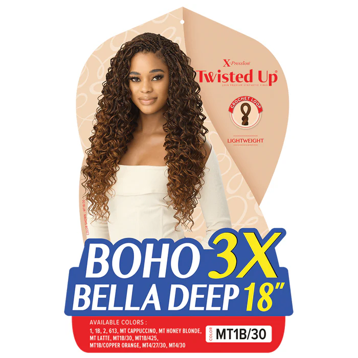 X-Pression Twisted Up Pre-Looped Crochet Braids - BOHO BELLA DEEP 18" 3X - By Outre - Image 2