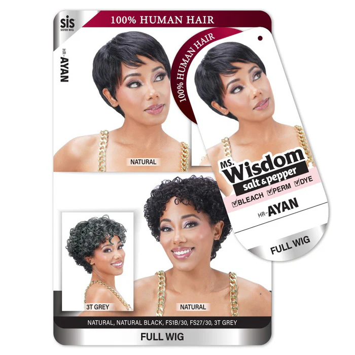 Zury Sis Ms. Wisdom Salt & Pepper 100% Human Hair Full Wig - HR-AYAN - Image 3
