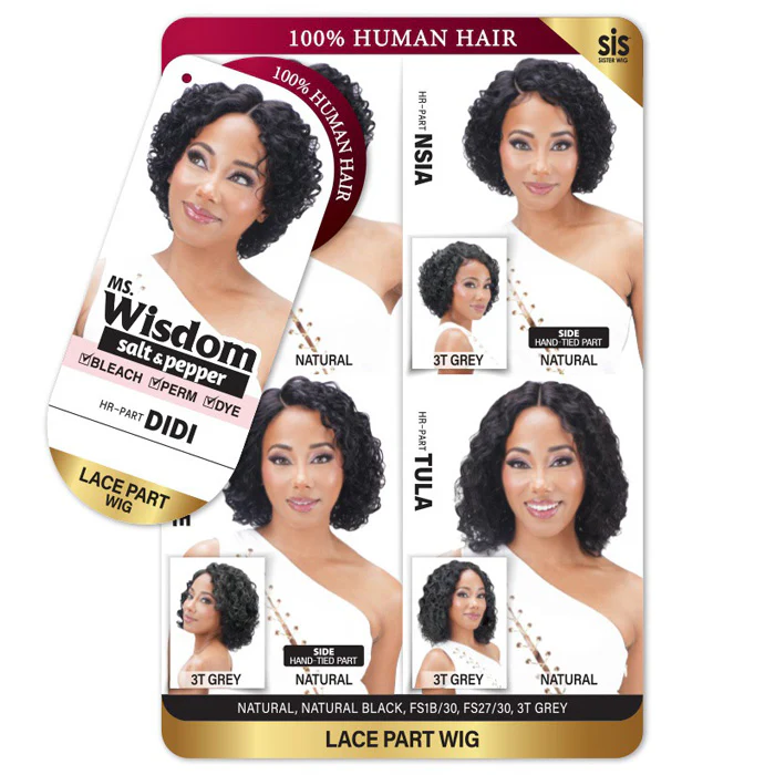 Zury Sis Ms. Wisdom Salt & Pepper 100% Human Hair Lace Part Wig - DIDI - Image 3