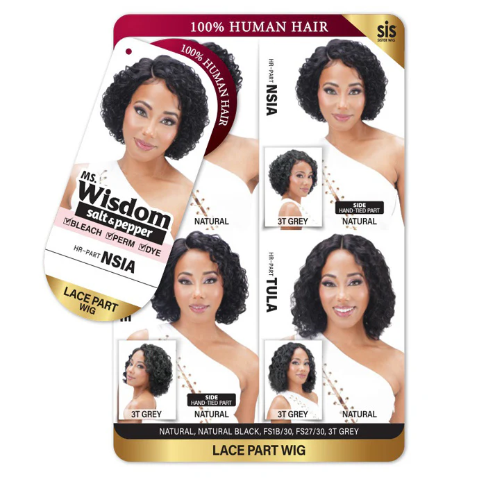 Zury Sis Ms. Wisdom Salt & Pepper 100% Human Hair Lace Part Wig - NSIA - Image 3
