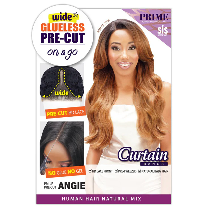 Zury Sis Prime Glueless Wide Pre-Cut On & Go Human Hair Blend HD Lace Front Wig - ANGIE - Curtain Bangs - Image 3