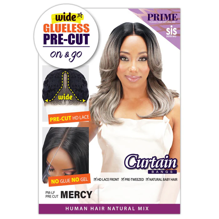 Zury Sis Prime Glueless Wide Pre-Cut On & Go Human Hair Blend HD Lace Front Wig - MERCY - Curtain Bangs - Image 3